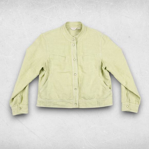 VTG J. Jill Cropped Utility Jacket Wmns L Mint Snaps Linen Blend Clean Girl Y2K - Picture 1 of 9